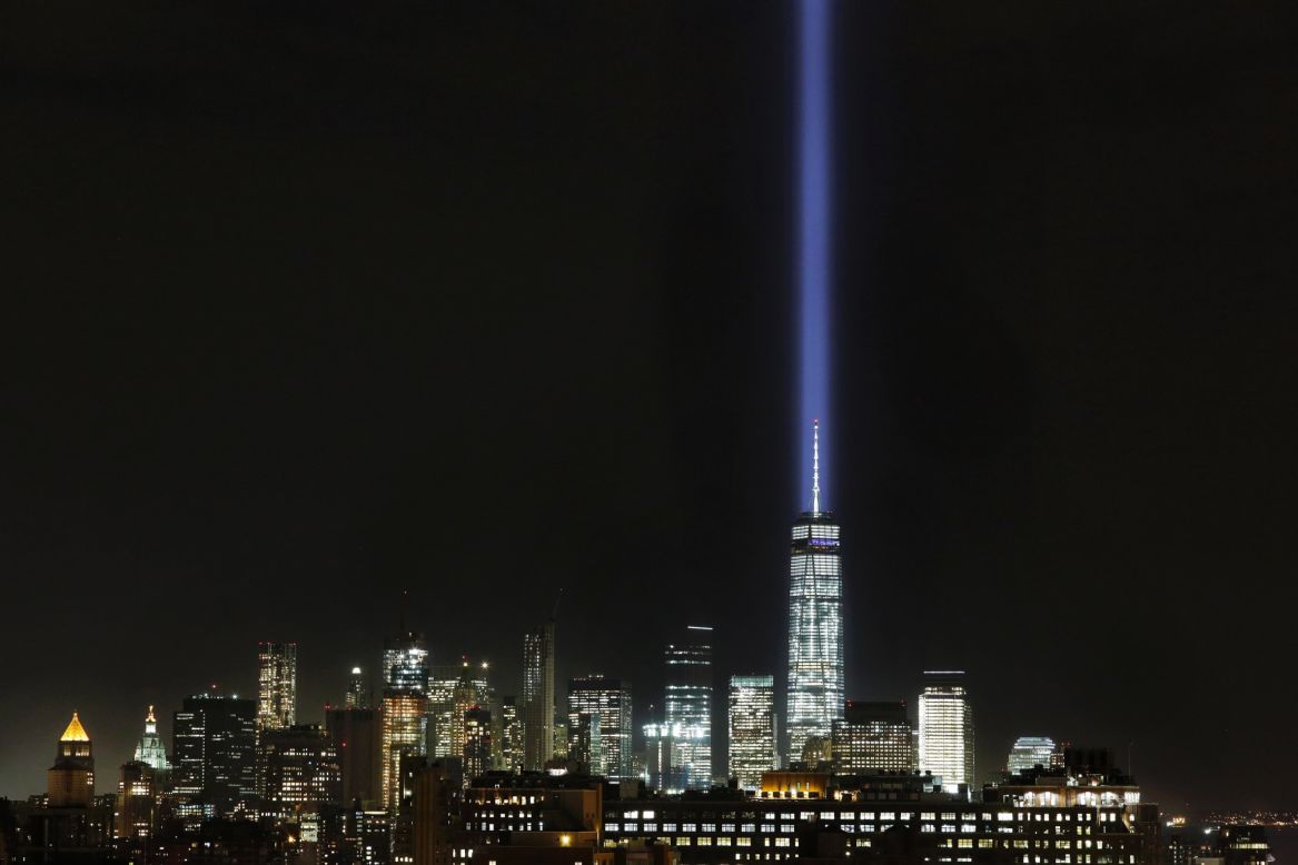 <a href="http://www.911memorial.org/blog/look-tribute-light" target="_blank" target="_blank">The Tribute in Light</a> illuminates the sky behind One World Trade Center and the Lower Manhattan skyline on Wednesday, September 9. 