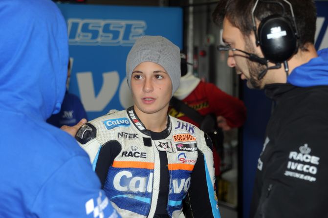 Carrasco is pictured in the pit ahead of the Japanese MotoGP Grand Prix at the Twin Ring Motegi circuit in Motegi in 2013.