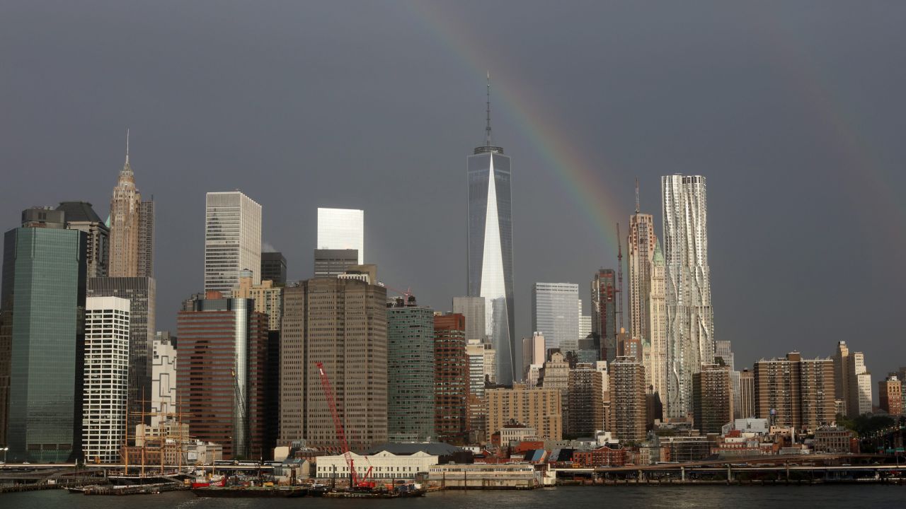 A rainbow appears over New York's One World Trade Center on Thursday. 