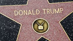 Republican presidential candidate frontrunner Donald Trump's star on the Hollywood Walk of Fame in seen, September 10, 2015 in Hollywood, California. Trump was awarded the star in 2007 in the television category.   AFP PHOTO / ROBYN BECK        (Photo credit should read ROBYN BECK/AFP/Getty Images)