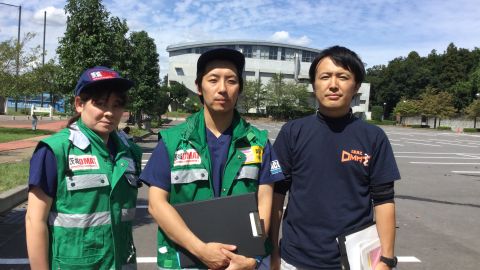 Noriko Okubo, nurse (l), Tsubasa Serizawa, coordinator (c), Shingo Ishihara, coordinator (r), members of the Ibaraki DMAT.