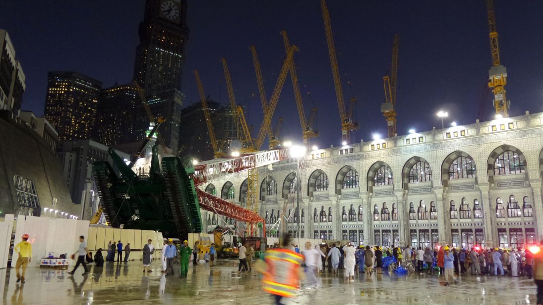 A crane collapsed Friday, September 11, at one of Islam's most important mosques, the Masjid al-Haram in Mecca, Saudi Arabia.  At least 107 people were killed and 238 others injured, Saudi Arabia's civil defense authorities said.