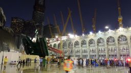 MECCA, SAUDI ARABIA - SEPTEMBER 11: General view after a construction crane collapsed over the Muslim pilgrims around the Muslims' holy place Kaaba in Mecca, Saudi Arabia on September 11, 2015. Crane crash, believed collapsed by strong winds, killed at least 52 people and left many others wounded. Kaaba and surrounded area were under construction due to expansion reasons. (Photo by Ozkan Bilgin/Anadolu Agency/Getty Images)