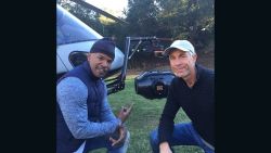 Pilot Alan Purwin, on right, seen here with actor Jamie Foxx, died in Colombia after the shooting of a Tom Cruise movie