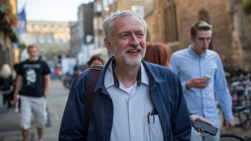 Jeremy Corbyn arrives at a campaign event on September 6 in Cambridge, England. 