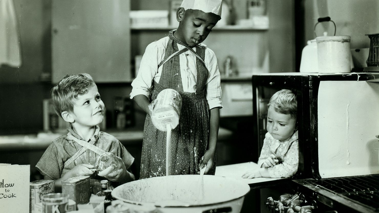 Dickie Moore, left,  Matthew "Stymie" Beard and George "Spanky" McFarland in the 1932 episode "Birthday Blues" of "Our Gang" later to be known as "The Little Rascals."  