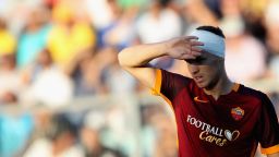 FROSINONE, ITALY - SEPTEMBER 12:  Edim Dzeko of AS Roma looks on during the Serie A match between Frosinone Calcio and AS Roma at Stadio Matusa on September 12, 2015 in Frosinone, Italy.  (Photo by Paolo Bruno/Getty Images)