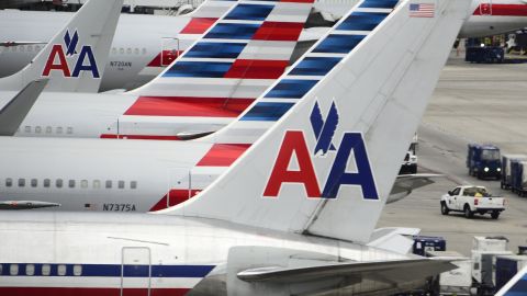 American Airlines passenger planes are seen on the tarmac at Miami International Airport in Miami, Florida, June 8.