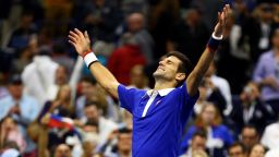 Djokovic of Serbia celebrates after defeating Roger Federer of Switzerland during their Men's Singles Final match on Day Fourteen of the 2015 US Open at the USTA Billie Jean King National Tennis Center on September 13, 2015 in the Flushing neighborhood of the Queens borough of New York City.