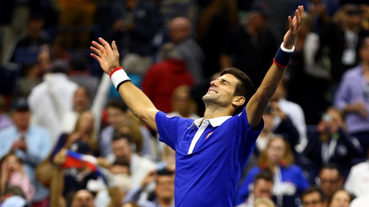 Djokovic of Serbia celebrates after defeating Roger Federer of Switzerland during their Men's Singles Final match on Day Fourteen of the 2015 US Open at the USTA Billie Jean King National Tennis Center on September 13, 2015 in the Flushing neighborhood of the Queens borough of New York City.