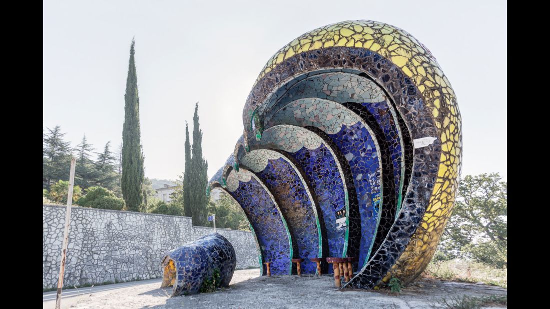 Canadian photographer Christopher Herwig has spent nearly 15 years documenting the extraordinary bus shelters of the old Soviet Union. This, in the disputed region of Abkhazia, is one of a number of wild creations by Zurab Tsereteli, an artist who went on to become president  of the Russian Academy of Arts. 