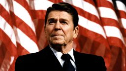 FILE - Former U.S. President Ronald Reagan speaks at a rally for Senator Durenberger February 8, 1982.