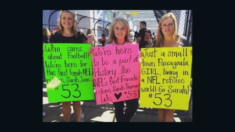 When Sarah Thomas worked her first NFL game as a referee in Septebmer 2015, a few of her fans showed up.