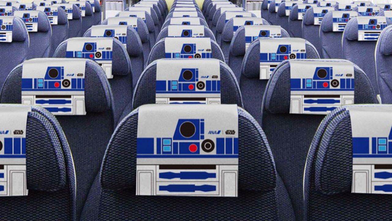 The R2-D2 theme is carried through inside and out, with decorated headrests, paper napkins and cups. 