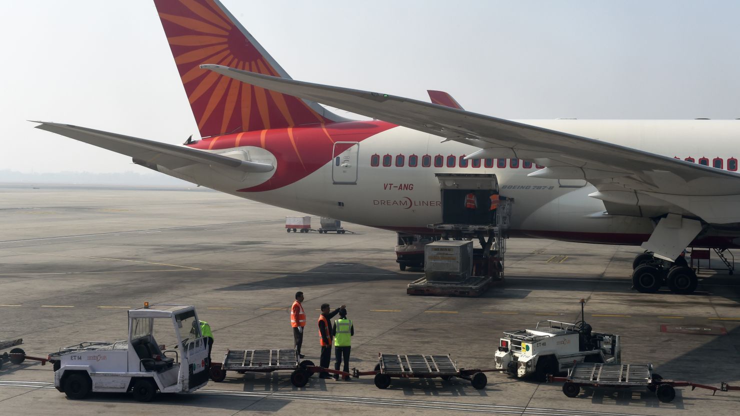 An Air India jet at the Indira Gandhi International Airport in New Delhi.