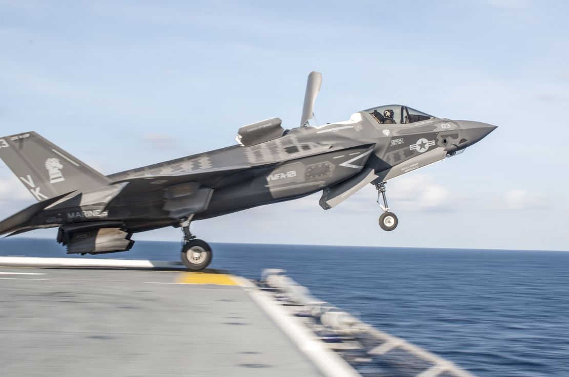 An F-35B takes off from the flight deck of the amphibious assault ship USS Wasp during testing in 2016.