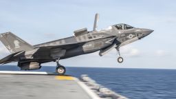 150525-N-JW440-066 ATLANTIC OCEAN (May 25, 2015) An F-35B Lightning II takes off from the flight deck of the amphibious assault ship USS Wasp (LHD 1). Wasp, with Marine Fighter Attack Squadron (VMFA) 121 and VMFAT-501 embarked, is underway conducting the first phase of operational testing which will evaluate the full spectrum of F-35B measures of suitability and effectiveness in an at-sea environment. (U.S. Navy photo by Mass Communication Specialist 3rd Class Rawad Madanat/Released)