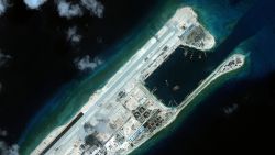 A recent satellite image  shows Fiery Cross Reef in the South China Sea.