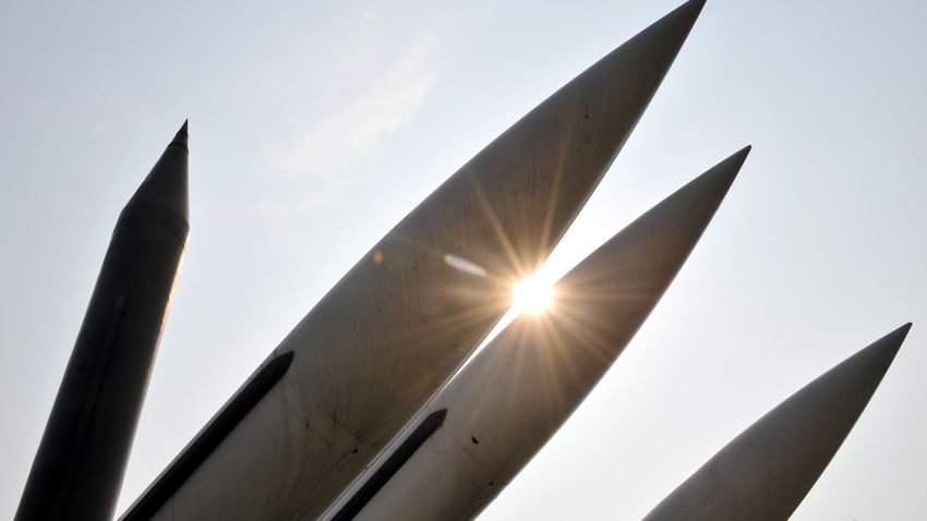 A picture shows a replica of North Korea's Scud-B missile (L) and some South Korean missiles at the Korean War Memorial in Seoul on October 13, 2009. North Korea appeared to be readying to test-fire short-range missiles off its west coast a day after it launched five from the east, South Korea's Yonhap news agency reported. AFP PHOTO/JUNG YEON-JE (Photo credit should read JUNG YEON-JE/AFP/Getty Images)