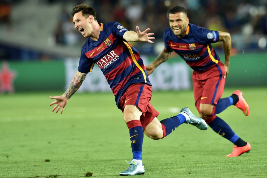 <strong>August 11, 2015: </strong>Leo Messi hit two free kicks past Sevilla in the UEFA Super Cup final, which took place in Tbilisi, Georgia. Pedro's extra-time goal gave Barcelona a 5-4 victory over their rivals.