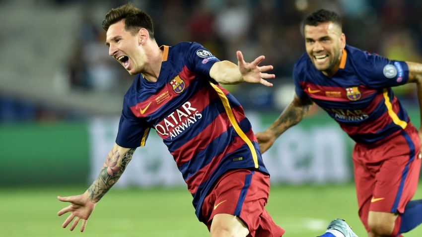 Messi vs Sevilla

Barcelona's Argentinian forward Lionel Messi (L) celebrates scoring a goal during the UEFA Super Cup final football match between FC Barcelona and Sevilla FC in Tbilisi on August 11, 2015. AFP PHOTO/KIRILL KUDRYAVTSEV        (Photo credit should read KIRILL KUDRYAVTSEV/AFP/Getty Images)