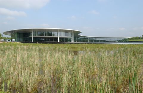 The McLaren Technology Centre may be high tech but it's also at one with nature. It was built on 50 hectares of exhausted farmland by architects Norman Foster and partners. Now the land is rich with wildlife. In 2011 McLaren Racing was announced as the first ever carbon neutral team in F1.