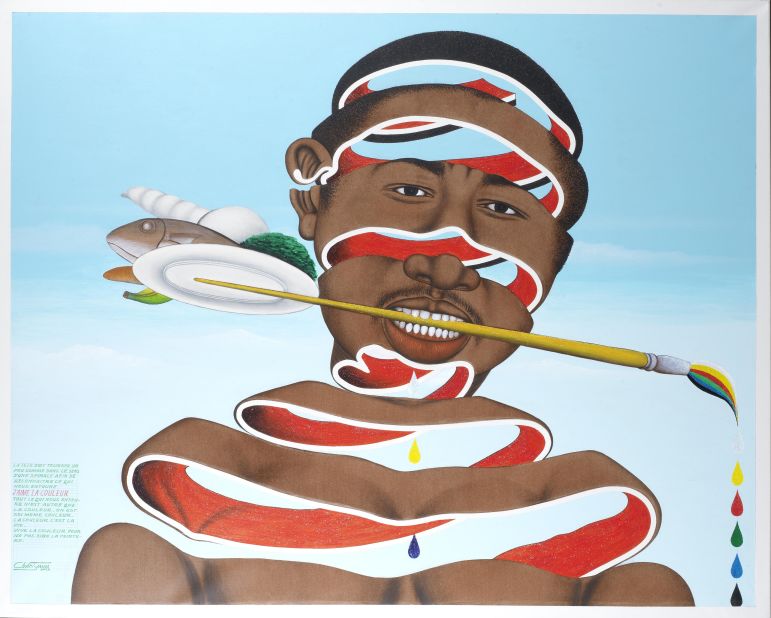 A piece entitled "J'aime le culeur," by Congolese painter Cheri Samba, sold for £37,500 at the same auction.