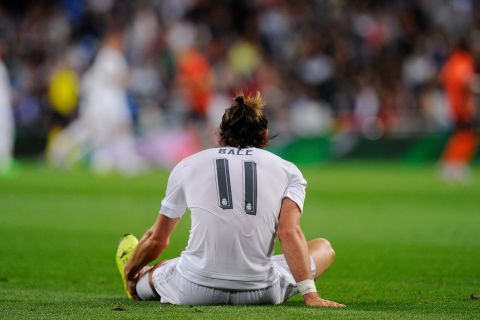 Gareth Bale of Real Madrid reacts after getting injured during the UEFA Champions League Group A match between Real Madrid and Shakhtar Donetsk at estadio Santiago Bernabeu on Tuesday night. 