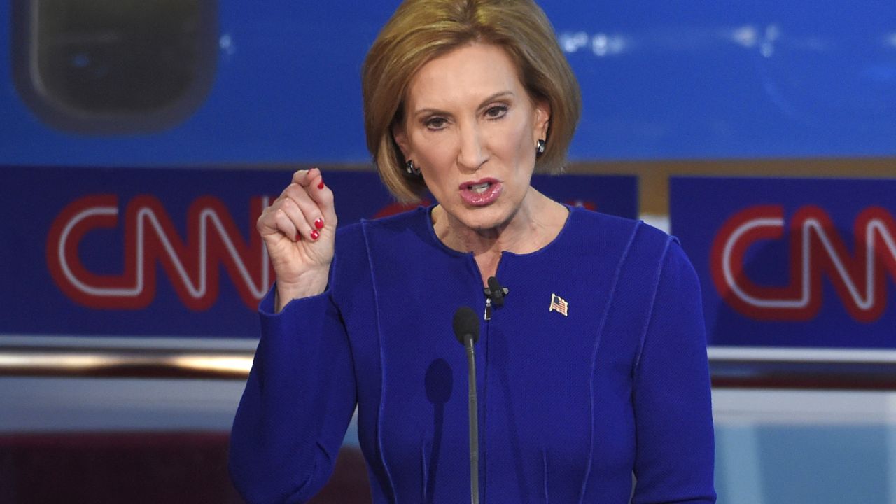 Fiorina was appearing in the main GOP debate for the first time. Last month she was in the second-tier debate with the lowest-polling candidates.