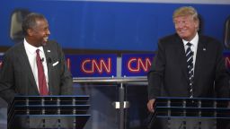 donald trump and ben carson during the CNN Republican presidential debate at the Ronald Reagan Presidential Library and Museum on Wednesday, Sept. 16, 2015, in Simi Valley, Calif. (AP Photo/Mark J. Terrill)