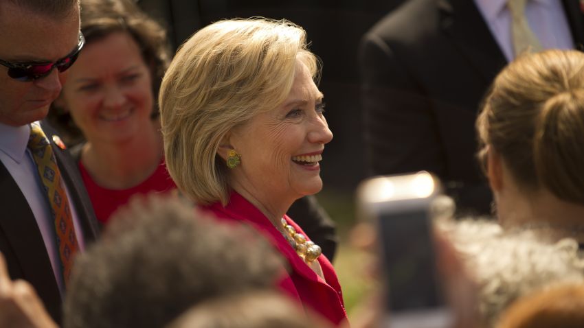 Democratic presidential candidate and former U.S. Secretary of State Hillary Clinton speaks to attendees following a campaign event on the campus of Case Western Reserve University on August 27, 2015 in Cleveland, Ohio.
