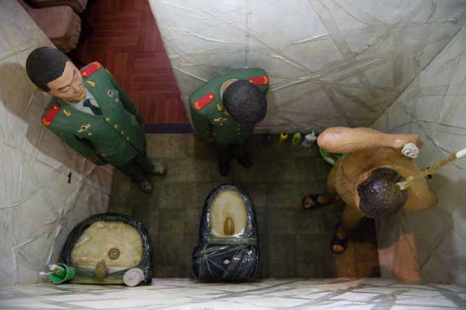 <em>S.A.C.R.E.D. </em>(detail), 2012. Six highly detailed fiberglass dioramas depict Ai's time while held by the Chinese government, recreated from the artist's memory. 