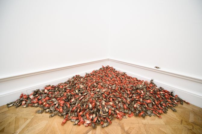 <em>He Xie</em>, 2011. Porcelain river crabs. "River crab" and "harmonious" are homonyms in Mandarin, and the Chinese Communist Party is known to often use the latter in slogans. It is understood, in AI's work, to refer to government censorship. 