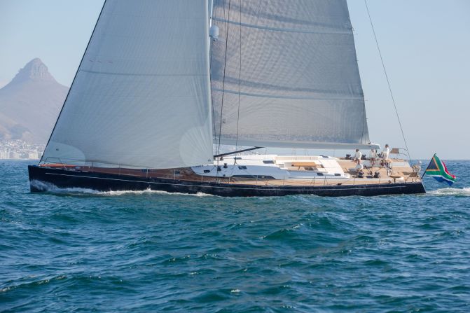 This sleek racer-cruiser yacht, called "Lady G," is just under 30 meters long, and was built by the South African-based <a href="index.php?page=&url=http%3A%2F%2Fwww.monacoyachtshow.com%2Ffr%2Fcompany%2F742%2FSOUTHERN_WIND_SHIPYARDS.html" target="_blank" target="_blank">Southern Wind</a> shipyard.