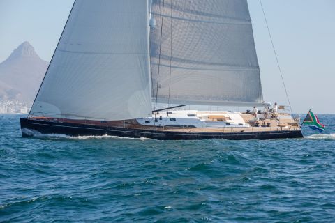 This sleek racer-cruiser yacht, called "Lady G," is just under 30 meters long, and was built by the South African-based <a href="http://www.monacoyachtshow.com/fr/company/742/SOUTHERN_WIND_SHIPYARDS.html" target="_blank" target="_blank">Southern Wind</a> shipyard.