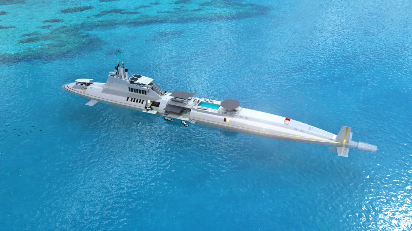 And what floating island is complete without an extravagant underwater toy to accompany it?<br />The company's submersible yacht concept (pictured) comes in a range of sizes, from 72 meters, up to 283 meters. Gumpold explains that the floating yacht would act as a "mothership," from which this sleek underwater vessels zips you across the ocean. <br />