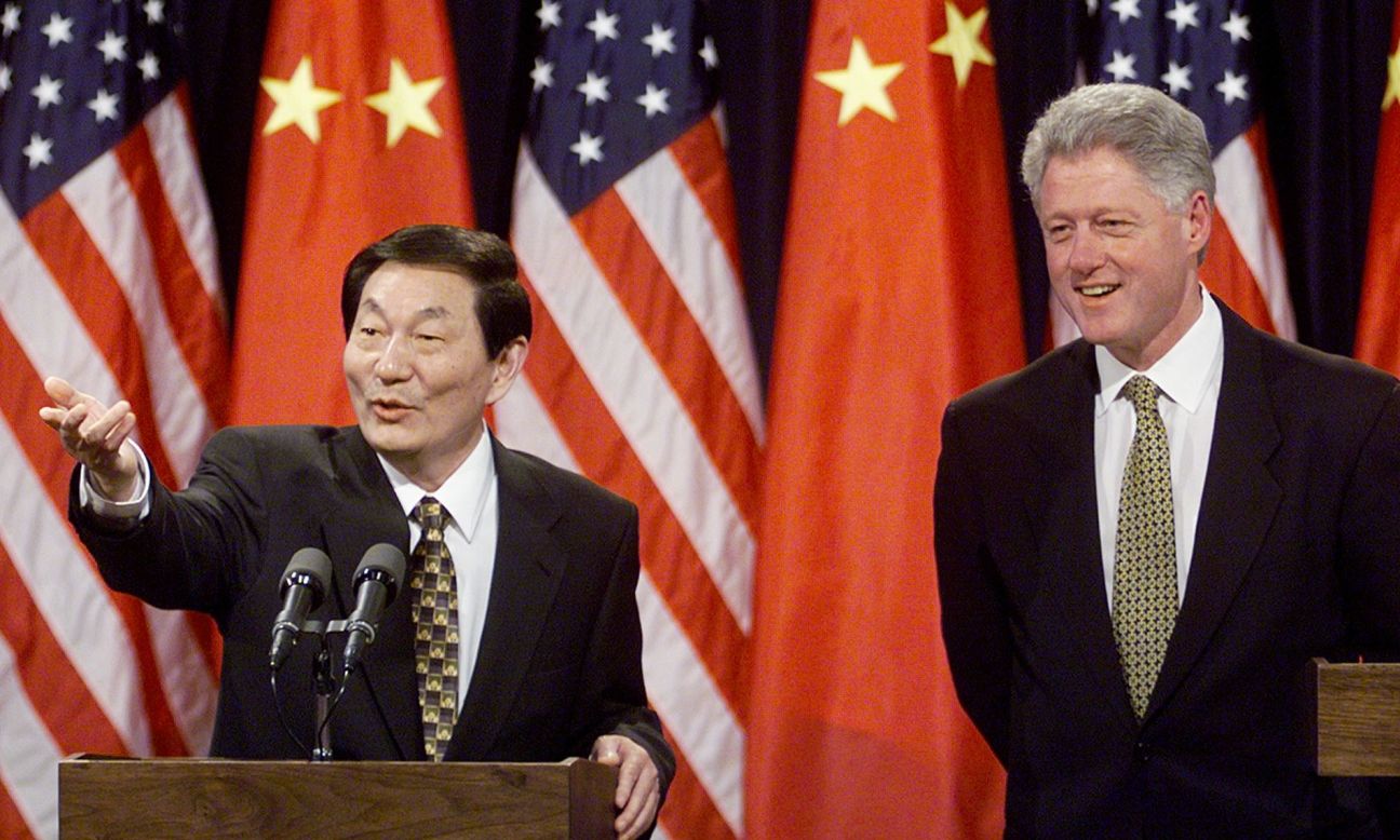 Former Chinese Premier Zhu Rongji visits U.S. President Bill Clinton during a nine-day trip in April, 1999 amid strained relations between the two nations.