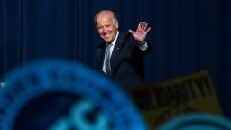 Vice President Joe Biden arrives at a rally on September 10, 2015, in New York City. 