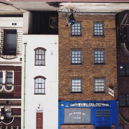 "In 2013 we inverted two buildings beside Blackfriars Bridge. These buildings have since been demolished so these visuals are all that remain. This project was titled <em>Under the weather but over the moon</em>." 