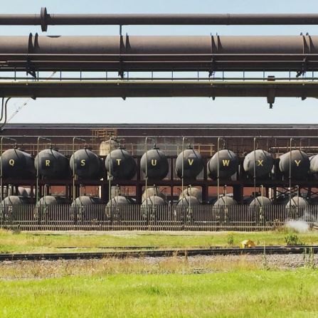 "These alphabetically ordered drums contain emergency water reserves for Tata Steel, the last remaining steel mill in the UK. We recently visited this plant while they manufactured the steel for our forthcoming project."