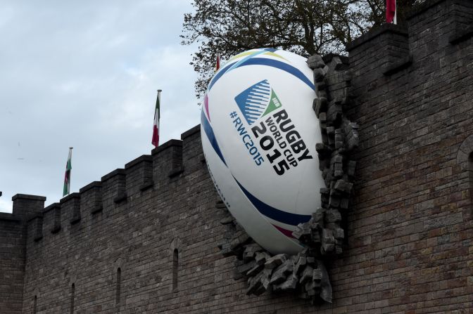 Rugby fever has taken over Cardiff with the city's castle housing this large ball. 