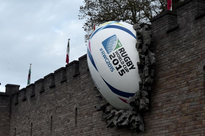 Rugby fever has taken over Cardiff with the city's castle housing this large ball.