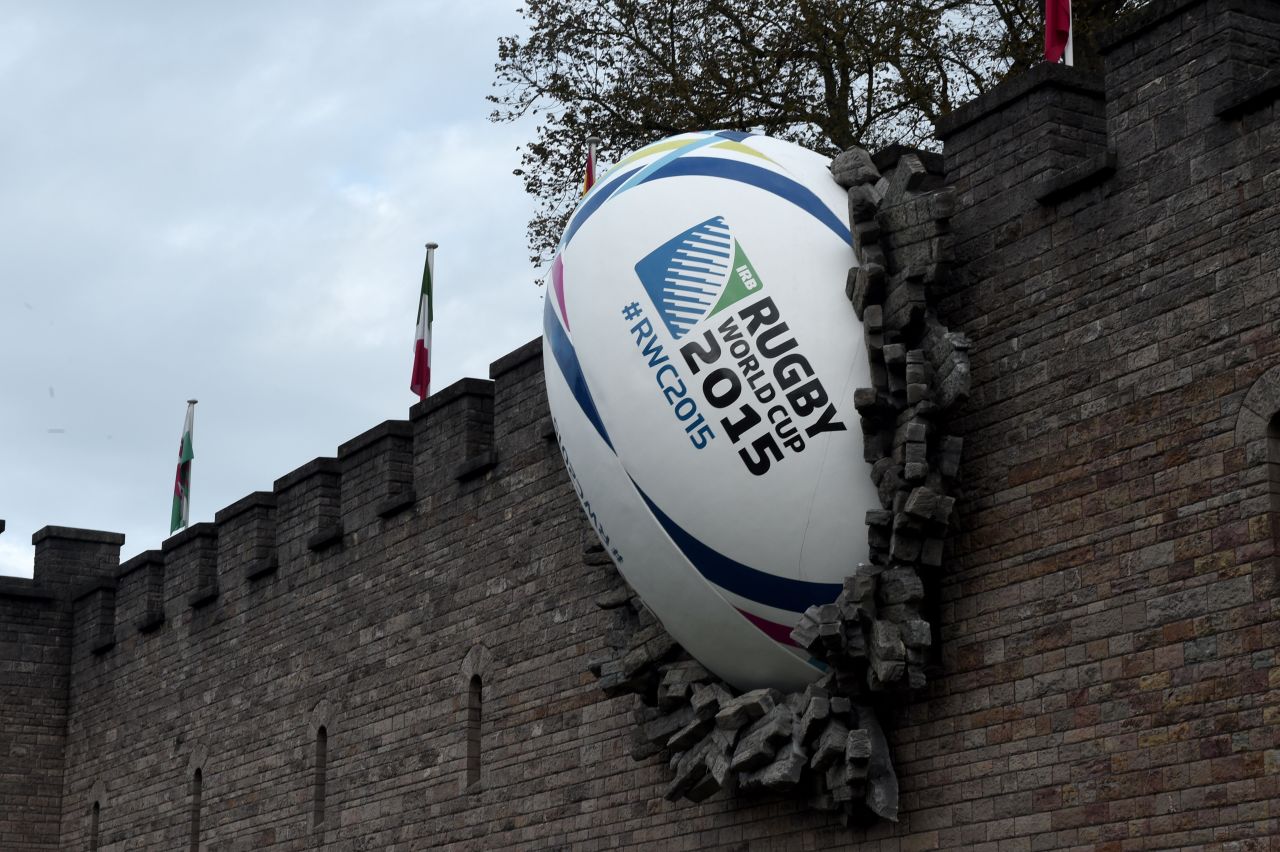 Rugby fever has taken over Cardiff with the city's castle housing this large ball. 