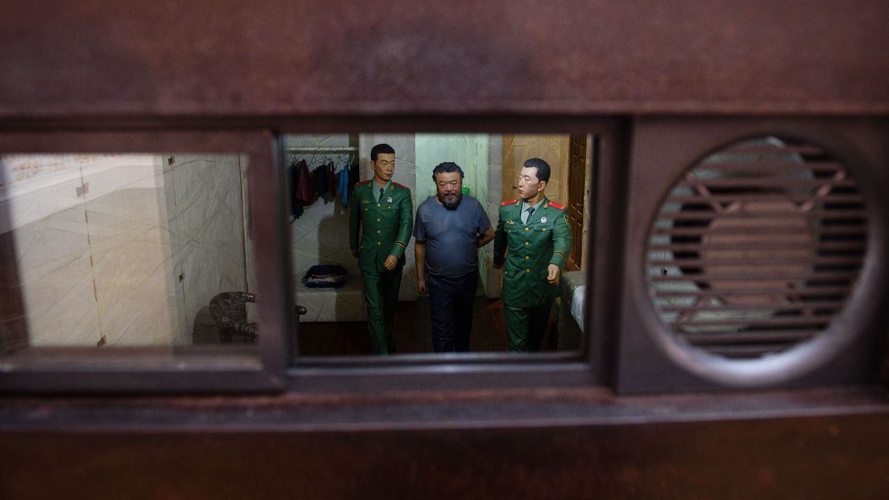 The scene inside one of six containers that comprise Chinese artist Ai Weiwei's work "S.A.C.R.E.D." is pictured during a press preview at the Royal Academy in London on September 15, 2015, ahead of the opening of a major exhibition of his work. "S.A.C.R.E.D." consists of six dioramas depicting the artist's time while held by the Chinese government. The exhibition runs from September 19 to December 13, 2015.   AFP PHOTO / LEON NEAL        (Photo credit should read LEON NEAL/AFP/Getty Images)
