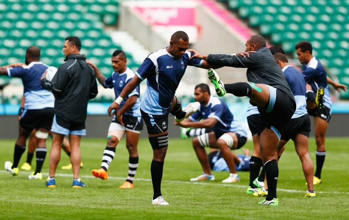 Fiji warm up ahead of Friday's opening match. 