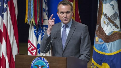 Eric Fanning delivers remarks during the 2013 Lesbian Gay Bisexual Transgender Pride Month Ceremony at the Pentagon Auditorium on June 25, 2013 in Washington.