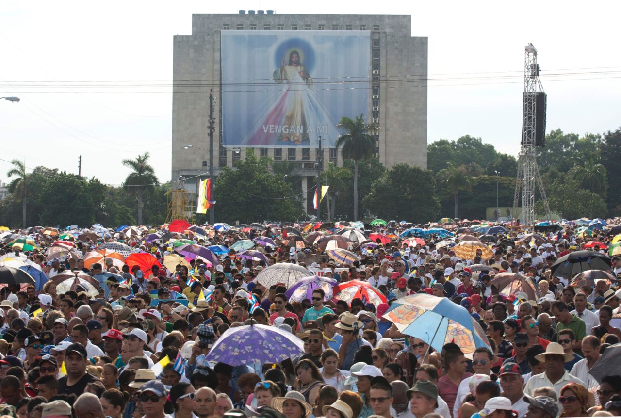 An enormous crowd fills Havana's Revolution Square for the Pope's Mass on September 20. 