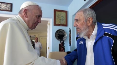 Pope Francis and Fidel Castro greet each other in Havana on Sunday.