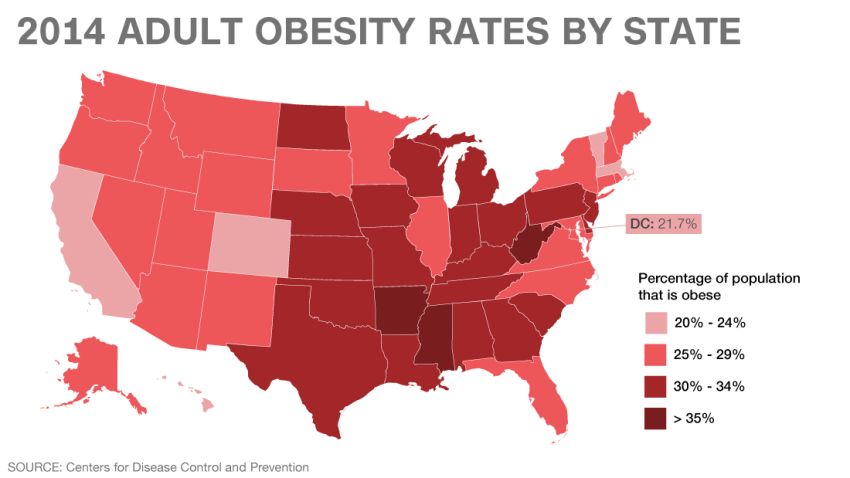 Obesity rates by state in the U.S.
