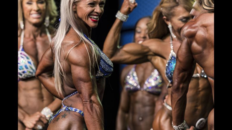 Bodybuilders show off their physiques at a competition in Las Vegas on Saturday, September 19.